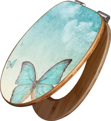 Produktbild von banjado Design WC Sitz Bambus Absenkautomatik - Blaue Schmetterlinge - Toilettendeckel mit Absenkautomatik Holz/hochwertiger Bambus Klodeckel/WC-Sitz für alle gängigen Toiletten [TDB2 10657]