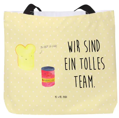 Produktbild von Mr. & Mrs. Panda Tote Bag Toast Marmelade - Gelb Pastell - Geschenk, Beutel, Tragetasche, Tasche, Stoffbeutel, Lustige Sprüche, Süß, Dreamteam, Toastbrot, Brot