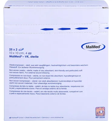 Produktbild von MaiMed Vlieskompressen 10 x 10 cm 4-fach steril, 50 St. Kompressen