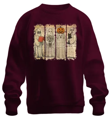 Productafbeelding van Halloween, vintage ontwerp, krantenprint, schattige pompoen, kat, bloemen, uni sweatshirt, trui, bordeauxrood, XXL