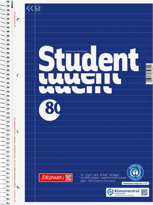 Image de BRUNNEN 106783101 Collegeblock Student Recycling A4 32-linig Deckblatt: blau