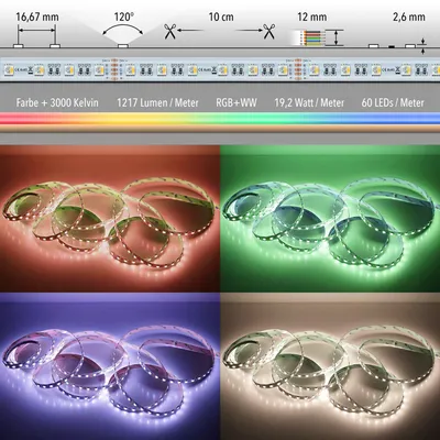 Produktbild von 5m LED-Strip 19, 2 W/m RGB + Warmweiß 24V IP63