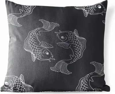 Produktbild von MuchoWow® Outdoor Kissen - Eine dunkle Illustration von Fischen in einem Muster - 45x45 cm - Wetterfest - Lounge Kissen - Fotokissen - Dekoratives Kissen