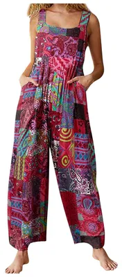 Produktbild von Locker sitzende Sommeroveralls im Ethno-Stil mit eckigem Ausschnitt