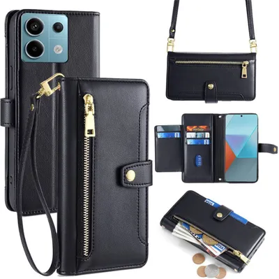 Produktbild von Handykette Xiaomi Hülle mit Band Handyhülle Kartenfächer Kunstleder Umhängetasche Redmi Note 13 Pro 5G Schwarz