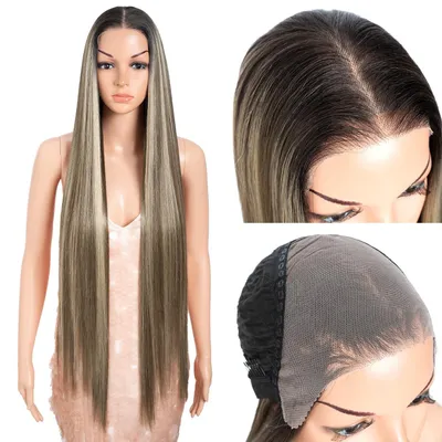 Produktbild von Lange Gerade Perücke mit Lace Front in Braun aus Synthetischen Fasern