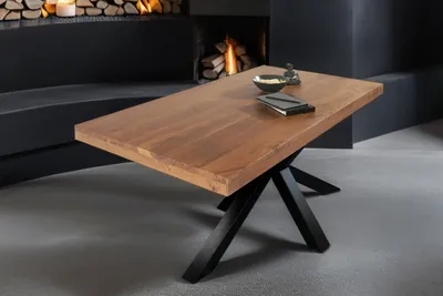 Produktbild von Esstisch 140x80cm Akazienholz nussbaumfarben gerade Kante Spider-Gestell schwarz RIO