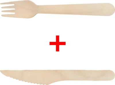 Produktbild von Set 100 Holzgabel + 100 Holzmesser 16cm braun holz kompostierbar / Einweg Besteck