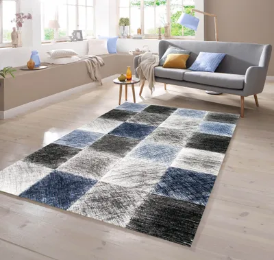 Produktbild von Designer Teppich in Blau Grau Schwarz Größe - 80 x 150 cm