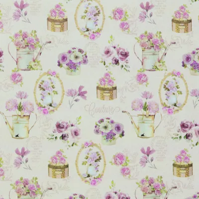 Produktbild von Geschenkpapier Gießkannen mit Blumen 70cm x 2m Rolle rosa / beige