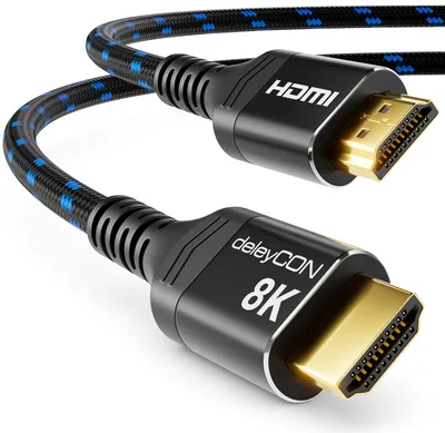 Produktbild von deleyCON 1m 8K HDMI 2.1 Kabel UHD 2160p 8K@60Hz 4K@120Hz 2K@240Hz HDR+ ARC CEC Dolby DTS Aluminium-Stecker Schwarz Blau