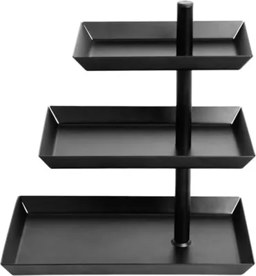 Produktbild von PolkaHome® Dreistöckiger drehbarer Etagenständer, schwarz, Edelstahl, 25x17x25 cm, für Desserts, Obst, Kuchen