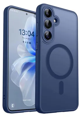 A blue phone case is shown next to a smartphone.
