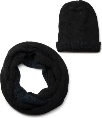 Produktbild von styleBREAKER 2-Teiliges Schal und Mütze Kombi Set, Uni Strick Loop Schlauchschal mit Strick Beanie Mütze 01018203