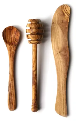 Frühstücksbesteck aus Olivenholz – Messer & Löffel
