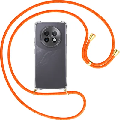 Produktbild von Handykette Backcover-Schutzhülle mit Band (Metall goldfarben) für Realme 13 Plus 5G - neonorange