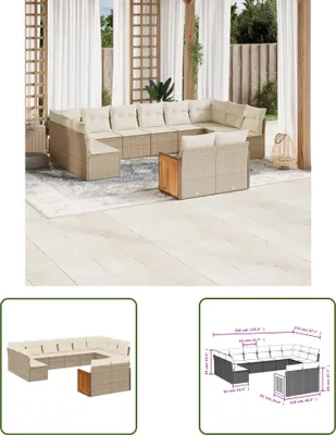 Produktbild von The Living Store 12-tlg. Garten-Sofagarnitur mit Kissen Beige Poly Rattan