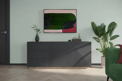 Zdjęcie produktu dla LOFTOWA KOMODA Z SZUFLADAMI SZAFKA solidna DĄB ARTISAN SZARY MAT RYFLOWANA
