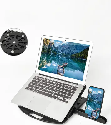 Produktbild von INF Verstellbarer Laptopständer mit Handyhalterung Schwarz