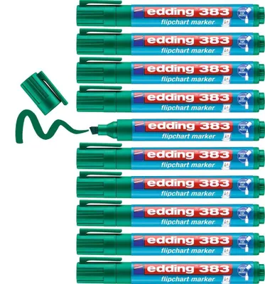 Immagine prodotto di Pennarello per lavagna a fogli mobili edding 383 ricaricabile 1-5 mm verde confezione da 10 pz
