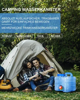 Produktbild von Wasserkanister 10 l, mit Hahn und Schraubverschluss, BPA-frei, transparent blau, für Camping