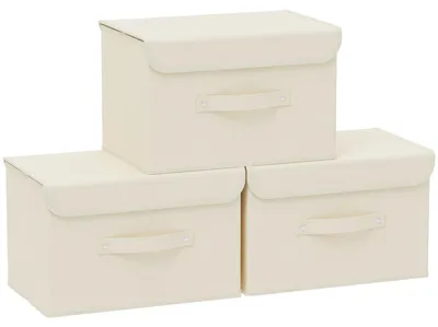Produktbild von 3 Aufbewahrungsboxen mit Deckel, faltbarer Organizer aus Vlies mit Griff, für Würfelregale, Kleideraufbewahrung, 38 × 25 × 25 cm, beige