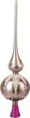 Produktbild von Christbaumspitze Glas 35cm mit Glitzer Ornamenten Taupe / Pink