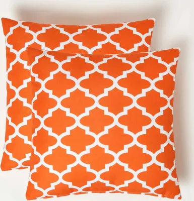 Produktbild von HOMESCAPES Gartenkissen Nola geometrisch – 2er-Set Outdoor Kissen orange gemustert