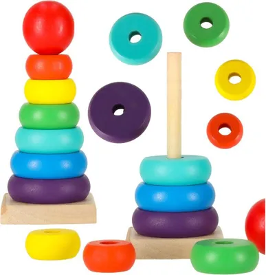 Obrázok produktu pre Pyramídový drevený triedič veží dúha 13cm