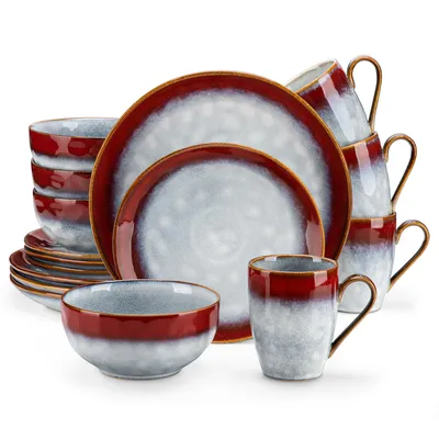 Image de Service de table en faïence, vancasso 16 pièces service combiné, set de vaisselle vintage, avec bols à céréales, gobelets, assiettes à dessert et assiettes plates pour 4 personnes