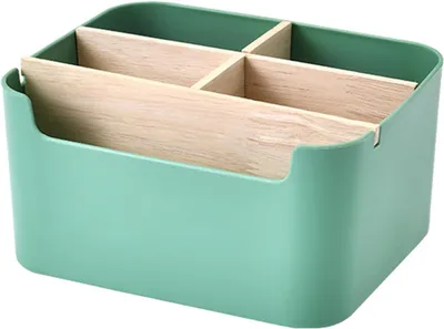 Image de Organisateur de bureau en bambou, 5 compartiments avec porte-stylos, 1 pièce, pour le bureau et la maison