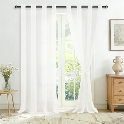 Produktbild von Gardinen mit Ösen 280 x 140 cm, 2er Set, halbtransparent, weiß, für Wohnzimmer