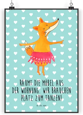 Produktbild von Mr. & Mrs. Panda Bild Fuchs Ballerina DIN A5 - Türkis Pastell - Geschenk, drucke, Party, Feier, Geburtstag, Plakat, wanddeko, Kunstdruck, Tanzen, Wandbild