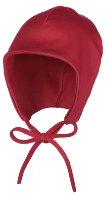 Produktbild von modAS Baby Mütze aus Baumwolle - Kopfbedeckung Mädchen Jungen mit Bindeband und Ohrenschutz in Rot 43 cm – ca. 6-9 Monate