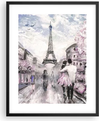 Produktbild von Gerahmtes Poster - Schwarzer Rahmen - Paris Weg Illustration eiffle - 40x50 cm - Wand Bild - Wanddeko - Wandbilder - Wandposter - Bilderrahmen - Bilder - Kunstdruck - Wandbild - P2BPA40x50-3149