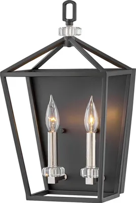 Produktbild von Wandlampe Metall E14 43,1 cm hoch Schwarz Nickel poliert 2-flammig Vintage Design Kristall Wandleuchte