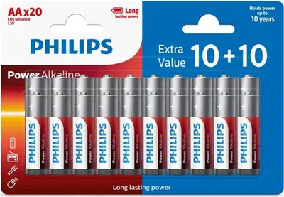 Produktbild von Philips Alkaline Batterien 10+10 Pack 1,5V LR6 AA