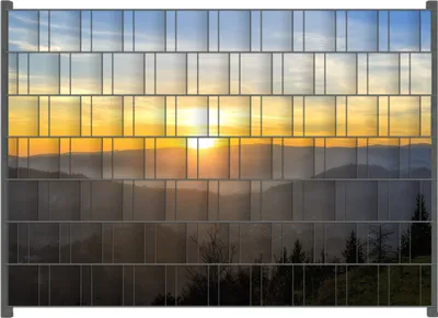 Produktbild von Wallario Zaunsichtschutz mit Motiv Sonnenaufgang über dem Schwarzwald für Ein- und Doppelstabmatten Zäune in der Größe 200 x 140 cm