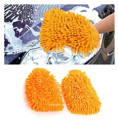 Immagine prodotto di Guanti per il lavaggio auto in microfibra, set da 2, colore arancione, dimensioni 22x18 cm