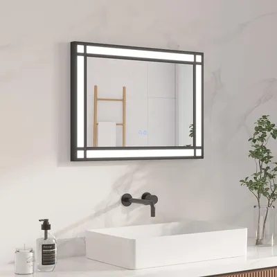 Produktbild von AQUABATOS Badspiegel mit Beleuchtung 70 x 50 cm LED Spiegel Badezimmerspiegel mit Touch Schalter Aluminium Schwarzer Rahmen Dimmbar