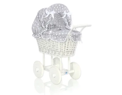 Produktbild von Wiklinvagn MY SWEET BABY mit grauer Bettwäsche für Puppen aus Naturfaser