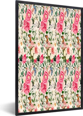 Produktbild von MuchoWow® MuchoWow® Gerahmtes Poster Blumen - Farben - Schmetterling 40x60 cm - Poster mit zchwarzem Bilderrahmen - Papierdruck - Wandbilder