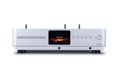 A silver audiolab Omnia all-in-one music system is shown against a white background.