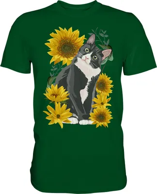 Produktbild von Sonnenblumen Katze T-Shirt Lustiges Garten Geschenk Gärtner – Bottle Green / S