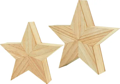 Obrázok produktu pre sada 2 dekoratívnych hviezd z dreva, prírodný povrch - cca 26,5 / 21 cm - drevená hviezda na postavenie