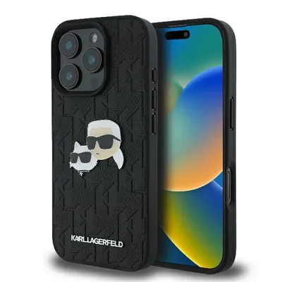 Produktbild von Karl Lagerfeld KLHCP16LPGKLKCPK iPhone 16 Pro 6.3" schwarz hardcase Monogram Karl&Chaoupette Head Pin Schutzhülle