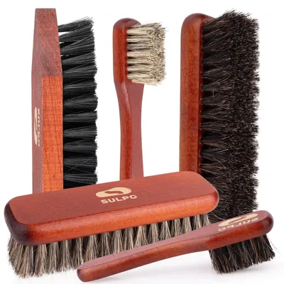 Imagen del producto de Cepillo de zapatos - Juego de cepillos - Crin de caballo - Madera de haya - Con mango