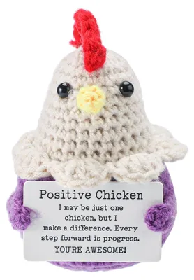 Häkel-Huhn mit Motivationskarte, lila, 10x10x9 cm, Handarbeit
