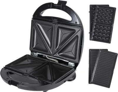 Produktbild von Sandwichmaker 3in1 Waffeleisen Kontaktgrill Sandwichtoaster antihaft schwarz