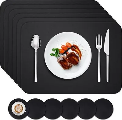 Immagine prodotto di Set da tavola da 12 pezzi - lavabile - 6 sottobicchieri - nero - PVC - 41 x 31 cm